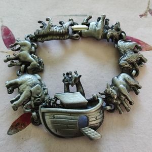 Vintage A.J.C. Noah's Ark Matte Silver Tone bracelet